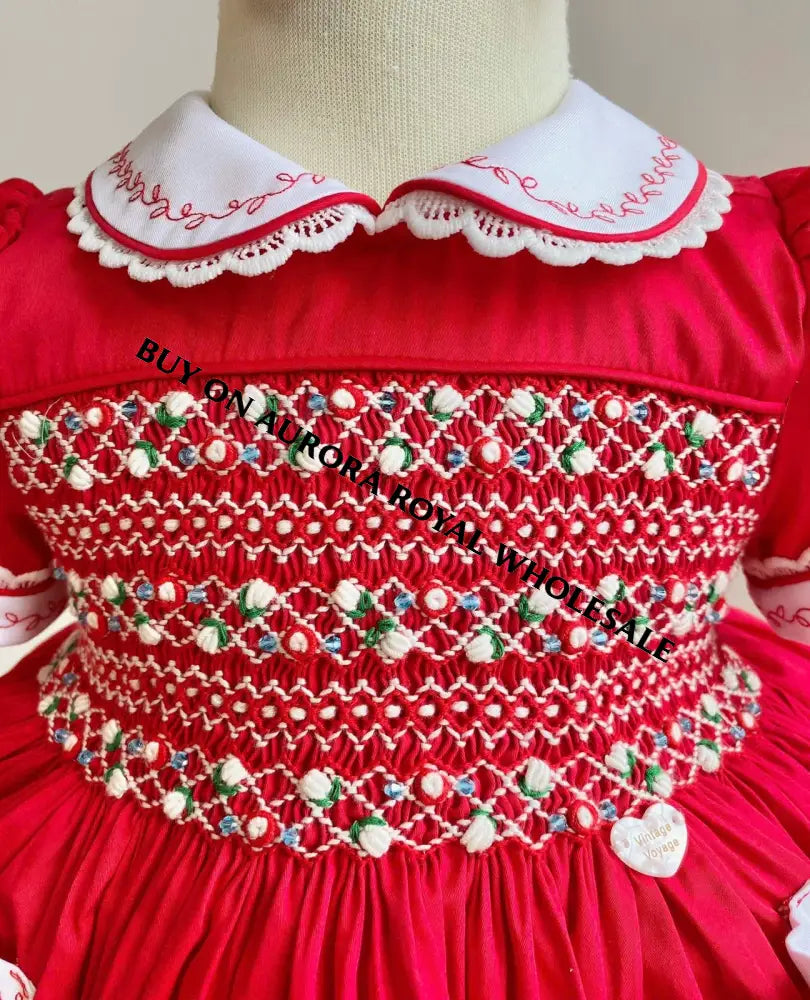 PRE-ORDER & GET IT NEXT WEEK‼️NEW SEASON🎄PACK OF 5 SIZES ISABELLA RED❤️HAND-SMOCKED🧵🪡👑DRESS & ACCESSORIES🎀❄️ - DRESS