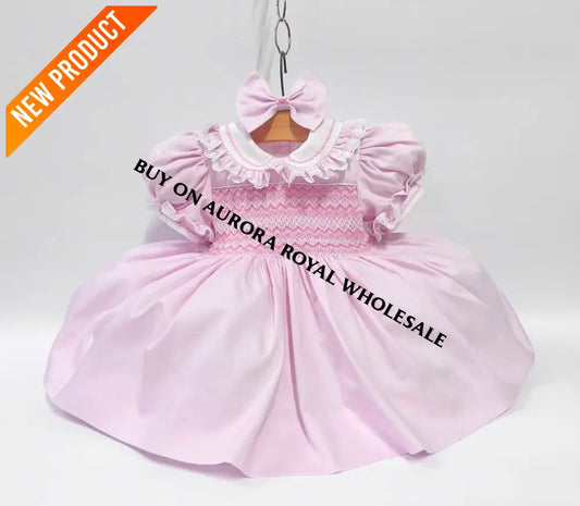 PRE-ORDER & GET IT NEXT WEEK‼️PACK OF 5 SIZES NEW👼ANNALISE PINK🌸HAND-SMOCKED🧵🪡DRESS & HAIR ACCESSORIES🎀 BABY/TODDLER