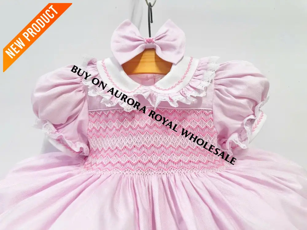 PRE-ORDER & GET IT NEXT WEEK‼️PACK OF 5 SIZES NEW👼ANNALISE PINK🌸HAND-SMOCKED🧵🪡DRESS & HAIR ACCESSORIES🎀 BABY/TODDLER
