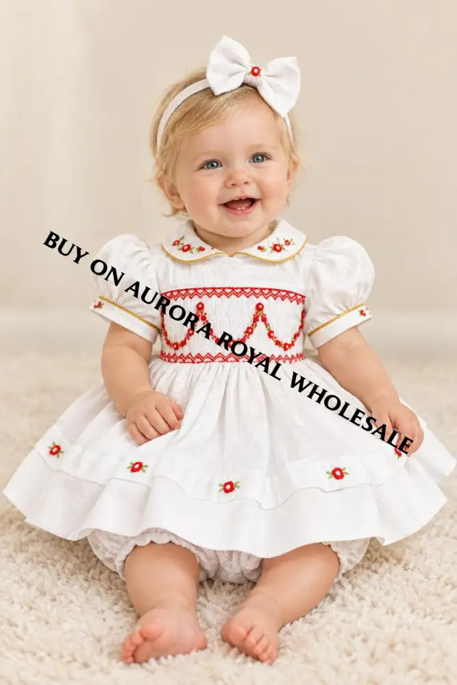 PRE-ORDER & GET IT NEXT WEEK‼️PACK OF 5 SIZES NEW❤️CASSANDRA BISCUIT🧁HAND-SMOCKED🧵🪡👑 DRESS & ACCESSORIES🎀👼 - DRESS