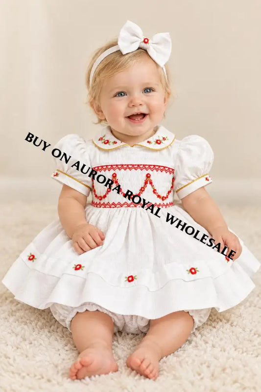 PRE-ORDER & GET IT NEXT WEEK‼️PACK OF 5 SIZES NEW❤️CASSANDRA BISCUIT🧁HAND-SMOCKED🧵🪡👑 DRESS & ACCESSORIES🎀👼 - DRESS