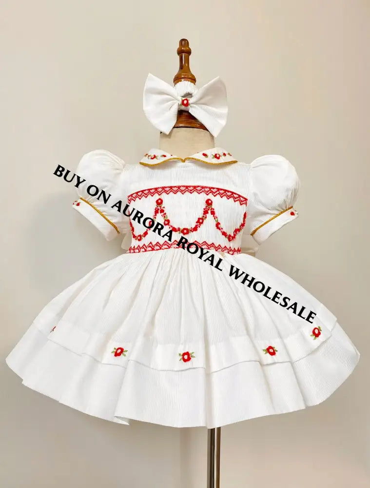 PRE-ORDER & GET IT NEXT WEEK‼️PACK OF 5 SIZES NEW❤️CASSANDRA BISCUIT🧁HAND-SMOCKED🧵🪡👑 DRESS & ACCESSORIES🎀👼 - DRESS