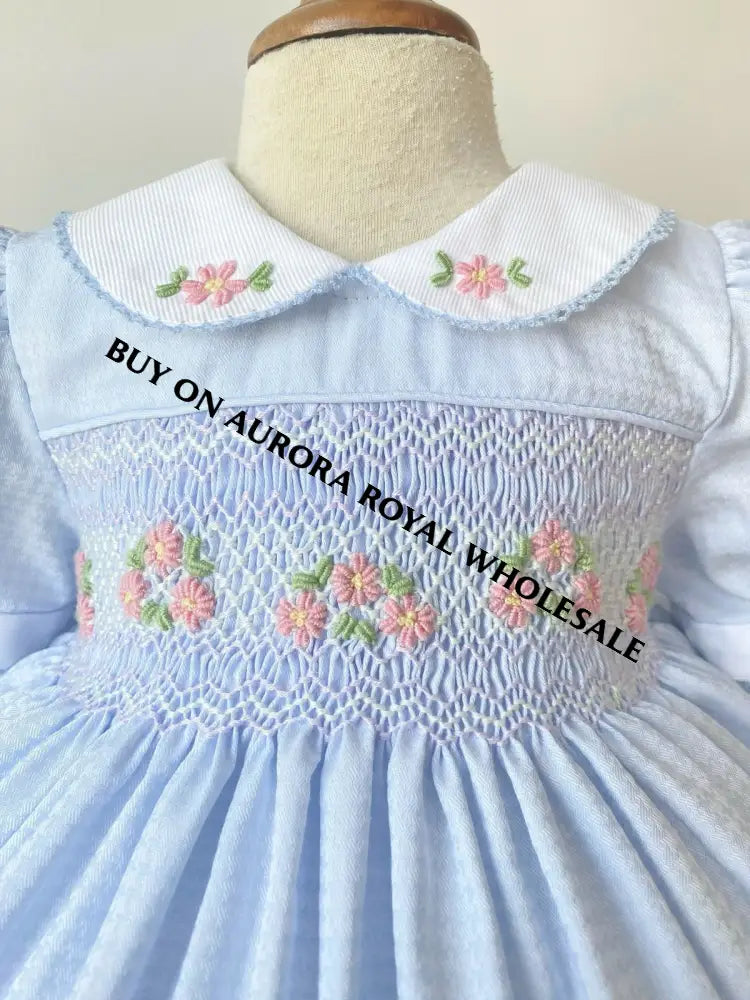 PRE-ORDER & GET IT NEXT WEEK‼️PACK OF 6 SIZES NEW😍DARLING BLUE🐬HAND-SMOCKED DRESS🧵🪡👑& ACCESSORIES🎀 - BABY/TODDLER DRESS