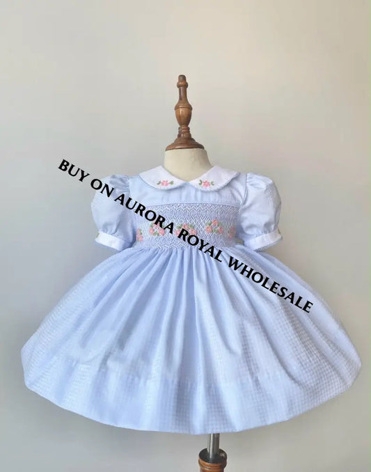 PRE-ORDER & GET IT NEXT WEEK‼️PACK OF 6 SIZES NEW😍DARLING BLUE🐬HAND-SMOCKED DRESS🧵🪡👑& ACCESSORIES🎀 - BABY/TODDLER DRESS