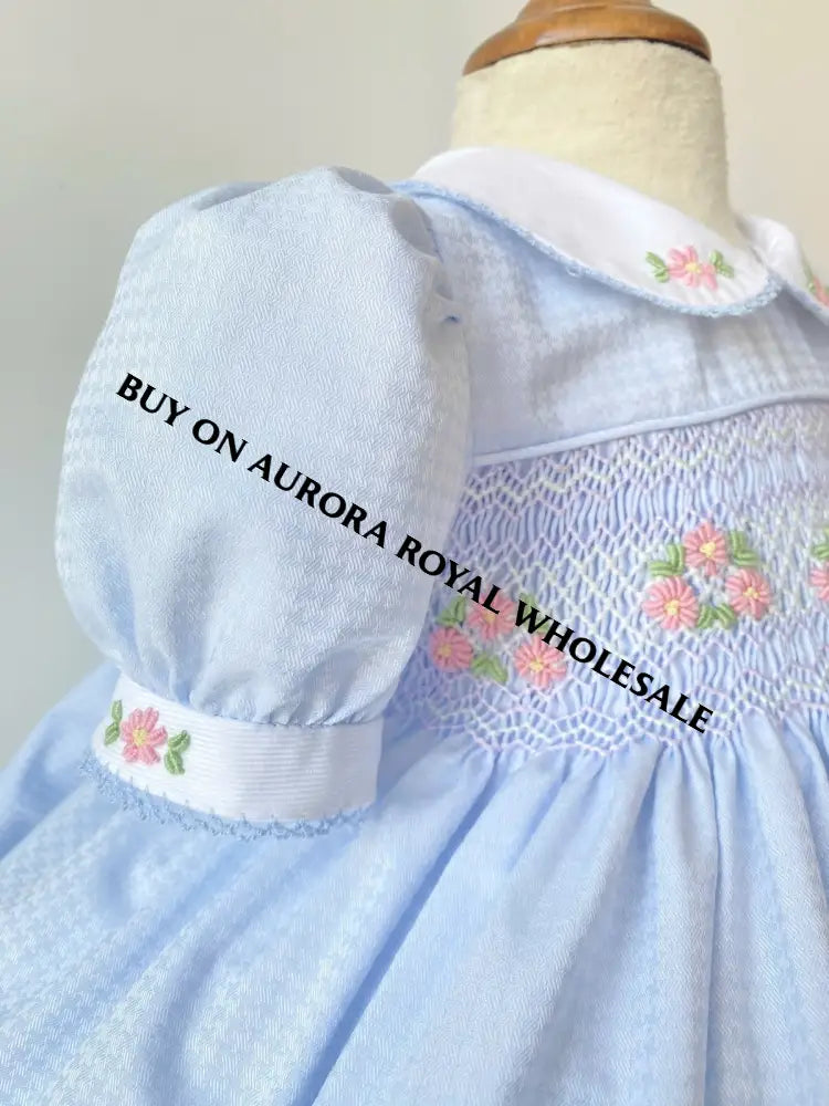 PRE-ORDER & GET IT NEXT WEEK‼️PACK OF 6 SIZES NEW😍DARLING BLUE🐬HAND-SMOCKED DRESS🧵🪡👑& ACCESSORIES🎀 - BABY/TODDLER DRESS