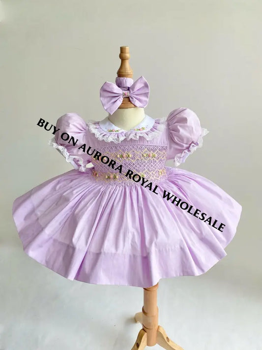 PRE-ORDER & GET NEXT WEEK! NEW! PACK OF 5 SIZES ANNALISE LILAC💜HAND-SMOCKED🧵🪡DRESS & HAIR ACCESSORIES🎀 BABY/TODDLER