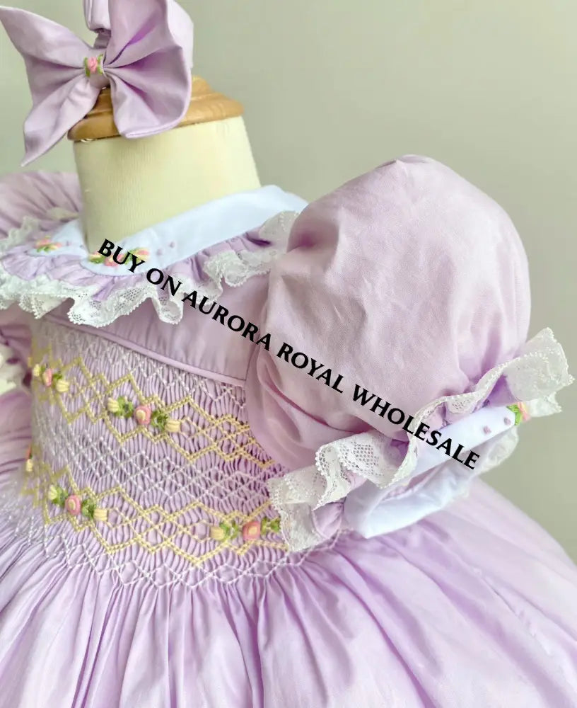PRE-ORDER & GET NEXT WEEK! NEW! PACK OF 5 SIZES ANNALISE LILAC💜HAND-SMOCKED🧵🪡DRESS & HAIR ACCESSORIES🎀 BABY/TODDLER