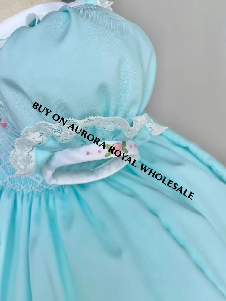 PRE-ORDER & GET NEXT WEEK‼️NEW🤩PACK OF 5 SIZES ANNALISE TURQUOISE🐬HAND-SMOCKED🧵🪡DRESS & HAIR ACCESSORIES🎀 BABY/TODDLER