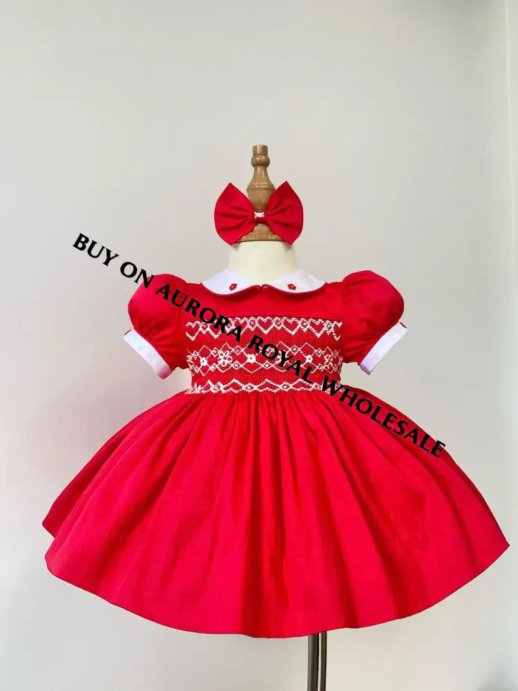 PRE-ORDER & GET NEXT WEEK‼️NEW🎄🧑‍🎄PACK OF 5 SIZES CHARISTINA RED❤️HAND-SMOCKED🧵🪡👑DRESS & ACCESSORIES🎀 - DRESS