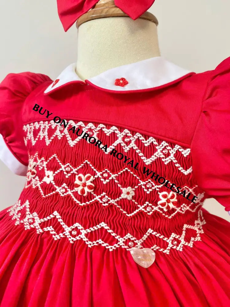 PRE-ORDER & GET NEXT WEEK‼️NEW🎄🧑‍🎄PACK OF 5 SIZES CHARISTINA RED❤️HAND-SMOCKED🧵🪡👑DRESS & ACCESSORIES🎀 - DRESS