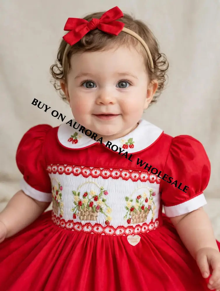 PRE-ORDER & GET NEXT WEEK‼️NEW🎄PACK OF 5 SIZES 🧑‍🎄ELIZABETH STRAWBERRY🍓BASKET HAND-SMOCKED🧵🪡👑DRESS & ACCESSORIES🎀