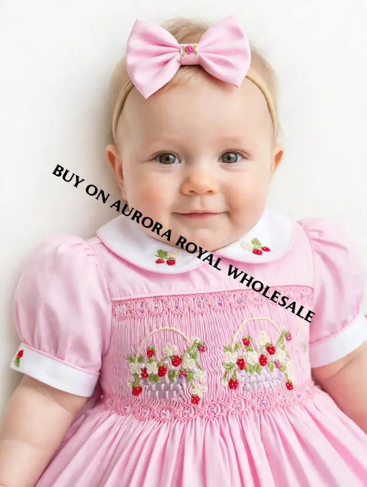 PRE-ORDER & GET NEXT WEEK‼️NEW PACK OF 5 SIZES🎄🧑‍🎄ELIZABETH STRAWBERRY🍓BASKET PINK HAND-SMOCKED🧵🪡👑DRESS & ACCESSORIES🎀