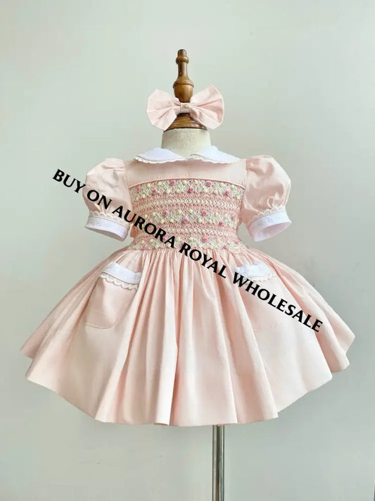 PRE-ORDER & GET NEXT WEEK‼️NEW🍁PACK OF 5 SIZES ISABELLA BABY ORANGE 🌸 HAND-SMOCKED🧵🪡DRESS PANTIES & HAIR ACCESSORIES🎀