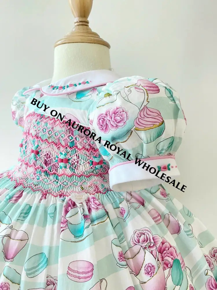 PRE-ORDER & GET NEXT WEEK‼️NEW😍PACK OF 5 SIZES PATRICIA CUSTOM PRINTED☕️🌸HAND-SMOCKED🧵🪡DRESS & ACCESSORIES🎀 - DRESS