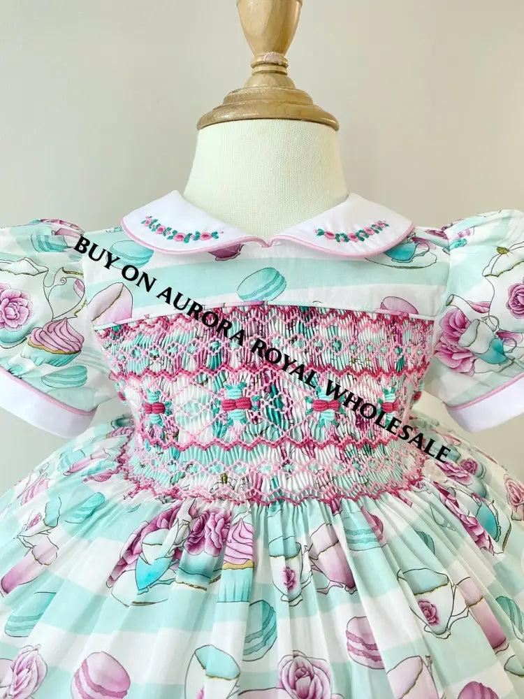 PRE-ORDER & GET NEXT WEEK‼️NEW😍PACK OF 5 SIZES PATRICIA CUSTOM PRINTED☕️🌸HAND-SMOCKED🧵🪡DRESS & ACCESSORIES🎀 - DRESS