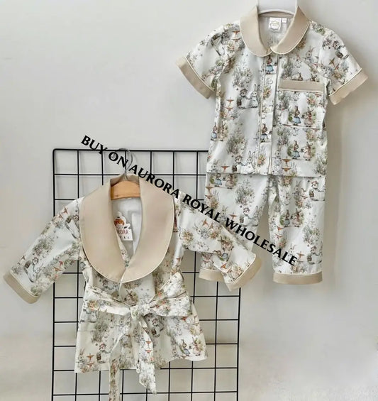 PRE-ORDER❣️NEW😍PACK OF 6 SIZES FLUFFYTAILS🐇🐇BOYS DRESSING GOWN & PYJAMA SET👦 BABY/TODDLER OUTFIT