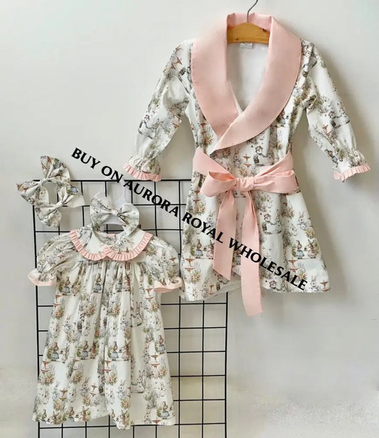 PRE-ORDER & GET NEXT WEEK☀️NEW PACK OF 6 SIZES 😍FLUFFYTAILS🐇🐇NIGHTDRESS DRESSING GOWN AND HAIR BOWS OR HEADBAND🎀🎀