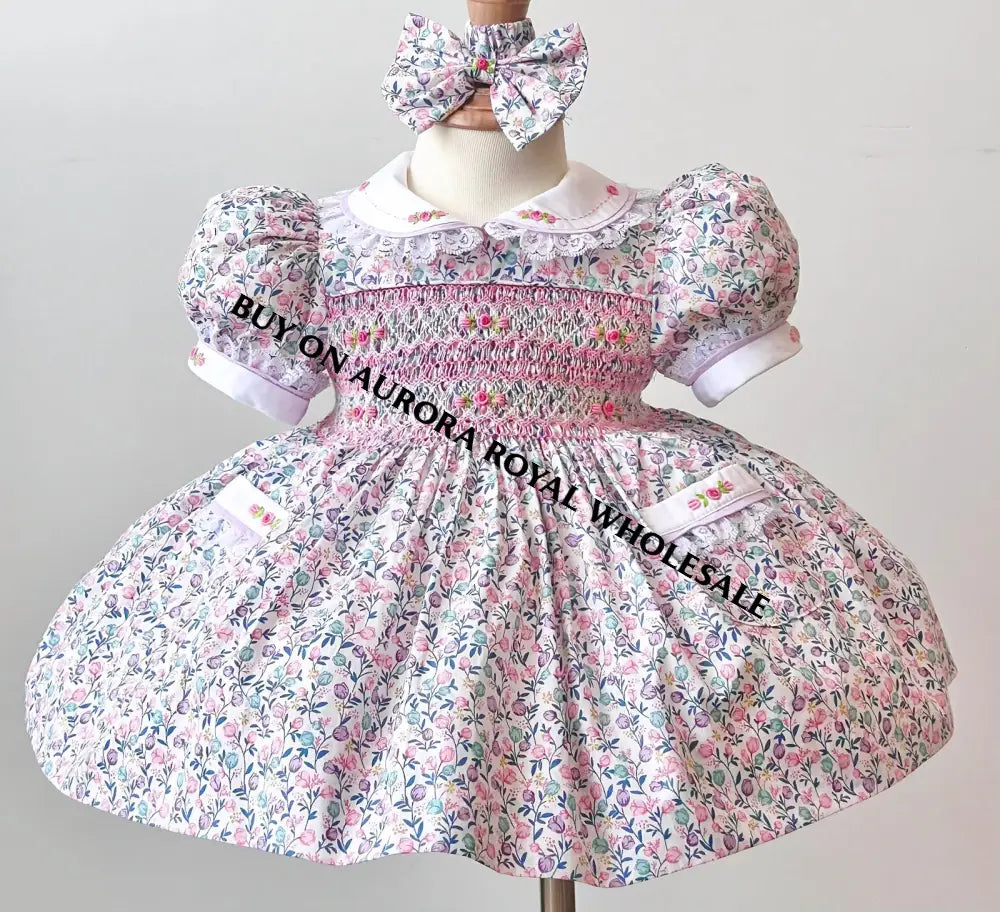 PRE-ORDER & GET NEXT WEEK🤩NEW PACK OF 7 SIZES 😍GARDEN PARTY🌷🌹COTTON HAND-SMOCKED🧵🪡DRESS,PANTIES & HAIR ACCESSORIES🎀