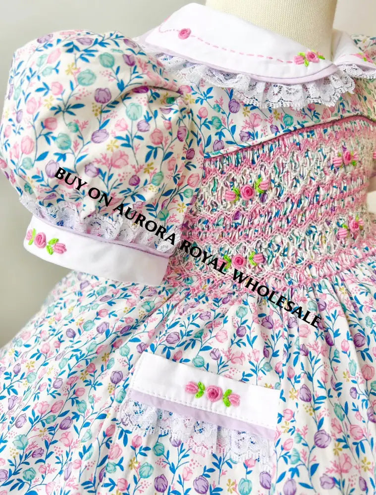 PRE-ORDER & GET NEXT WEEK🤩NEW PACK OF 7 SIZES 😍GARDEN PARTY🌷🌹COTTON HAND-SMOCKED🧵🪡DRESS,PANTIES & HAIR ACCESSORIES🎀