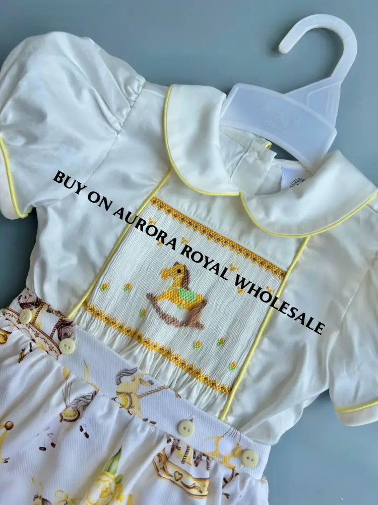 PRE-ORDER&GET NEXT WEEK‼️PACK OF 5 SIZES NEW☀️CAROUSEL🎠LEMON BABY BOY👼HAND-SMOCKED ROMPER/SUIT🧵🪡 BABY/TODDLER OUTFIT