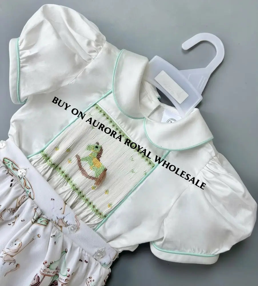 PRE-ORDER&GET NEXT WEEK‼️PACK OF 5 SIZES NEW☀️CAROUSEL🎠MINT BABY BOY👼HAND-SMOCKED ROMPER/SUIT🧵🪡 BABY/TODDLER OUTFIT