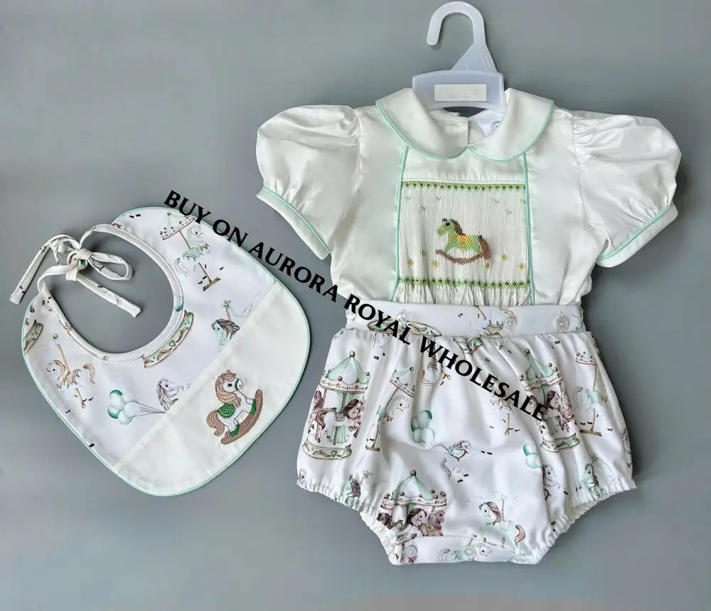 PRE-ORDER&GET NEXT WEEK‼️PACK OF 5 SIZES NEW☀️CAROUSEL🎠MINT BABY BOY👼HAND-SMOCKED ROMPER/SUIT🧵🪡 BABY/TODDLER OUTFIT