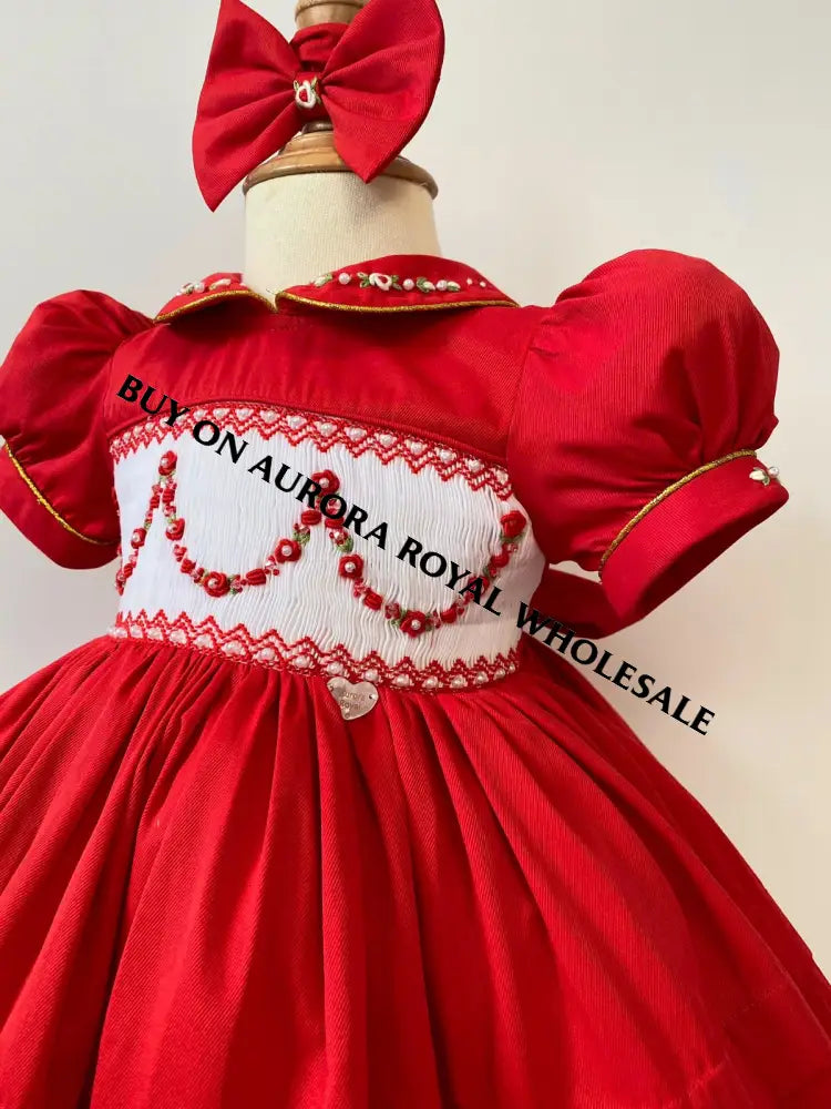 PRE-ORDER & GET NEXT WEEK‼️PACK OF 5 SIZES NEW🎄CASSANDRA RED🧑‍🎄HAND-SMOCKED🧵🪡👑DRESS & ACCESSORIES🎀👼 - DRESS