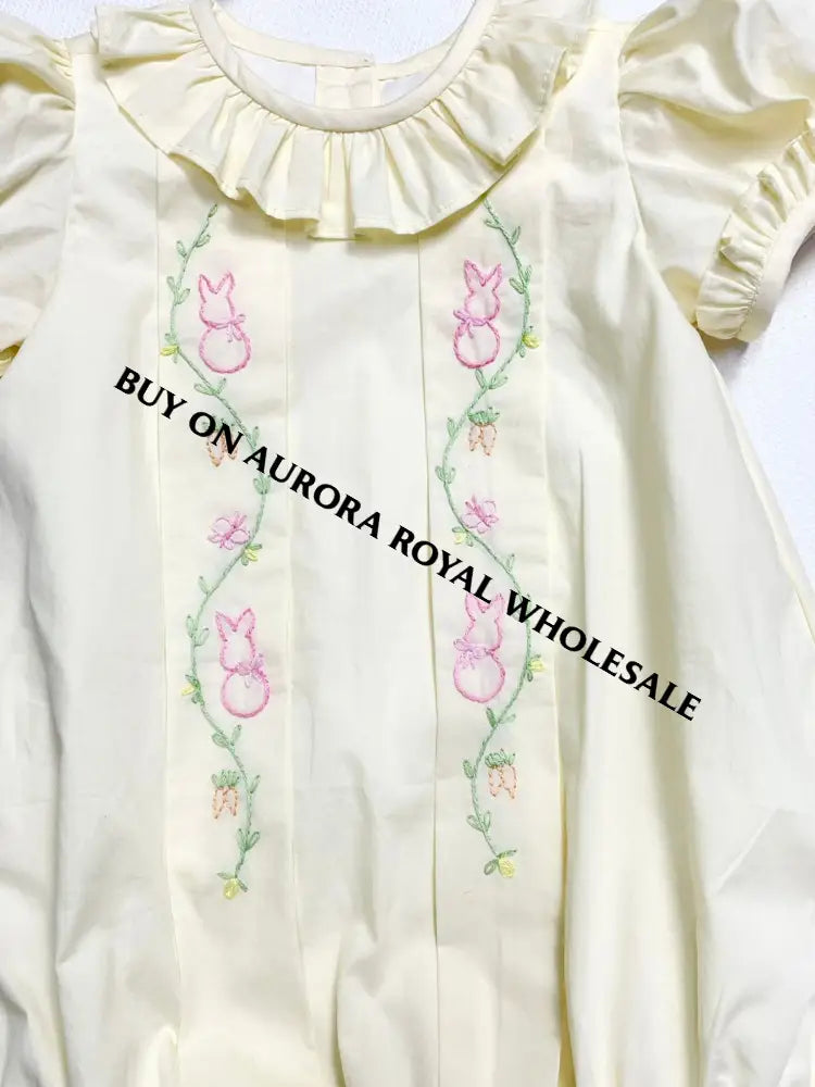 PRE-ORDER&GET NEXT WEEK‼️PACK OF 5 SIZES NEW COCO🐇 PALE LEMON👑HAND-EMBROIDERED🪡🧵ROMPER & BIB SET👼 BABY/TODDLER OUTFIT