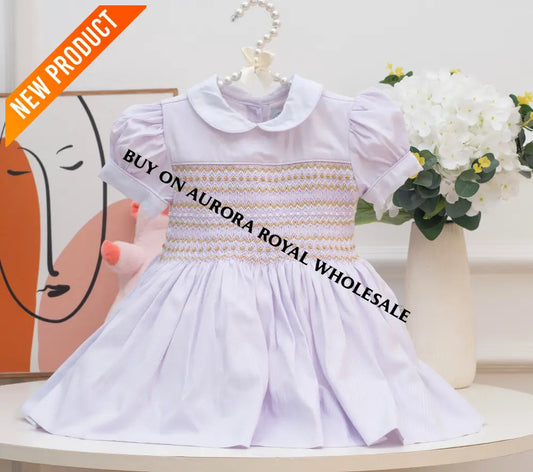 PRE ORDER‼️NEW🤩LILY PASTEL LILAC💜FRONT & BACK HAND SMOCKED🧵🪡DRESS & BOWS🎀 BABY/TODDLER DRESS