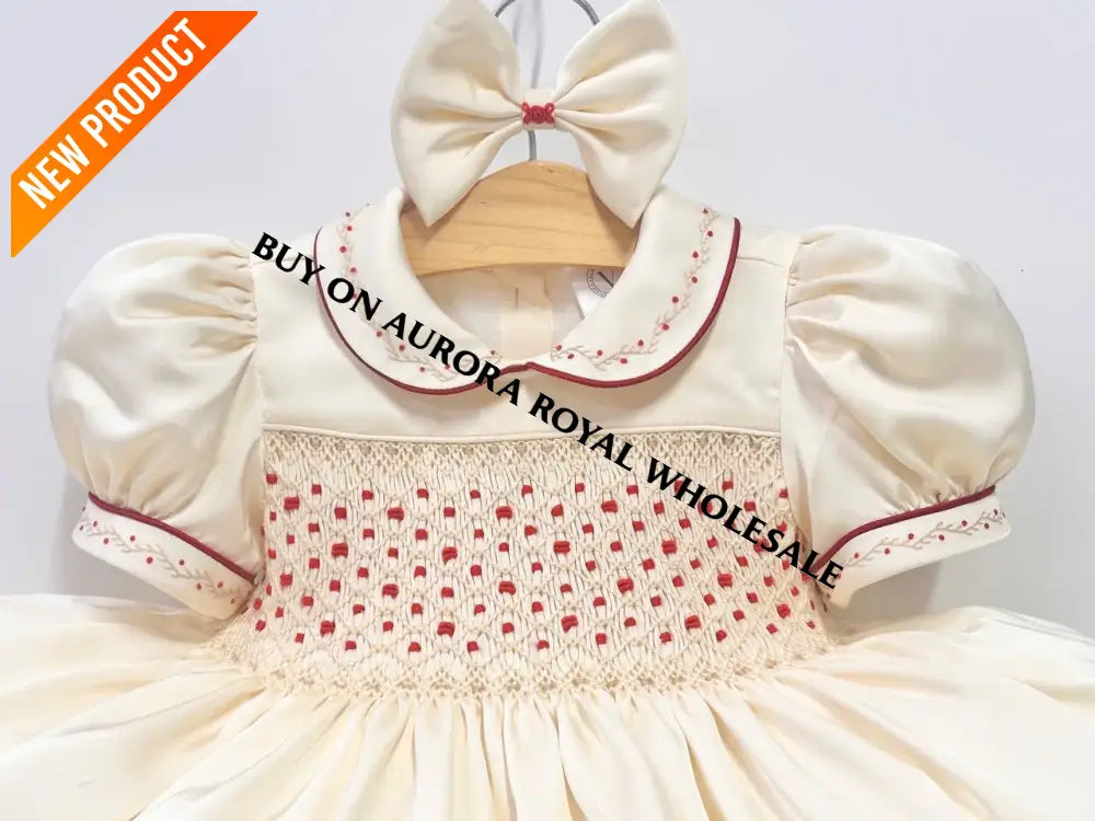 PRE-ORDER‼️NEW PACK OF 5 SIZES 🤩BELGRAVIA BISCUIT SILK/SATIN👑HAND-SMOCKED🧵🪡DRESS KNICKERS & BOWS OR HEADBAND 🎀