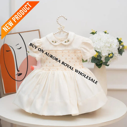 PRE ORDER‼️NEW🎄PACK OF 5 SIZES ELOISE CREAM SILK/SATIN🩶FRONT & BACK🧵🪡👑HAND SMOCKED DRESS PANTIES & HAIR ACCESSORIES🎀