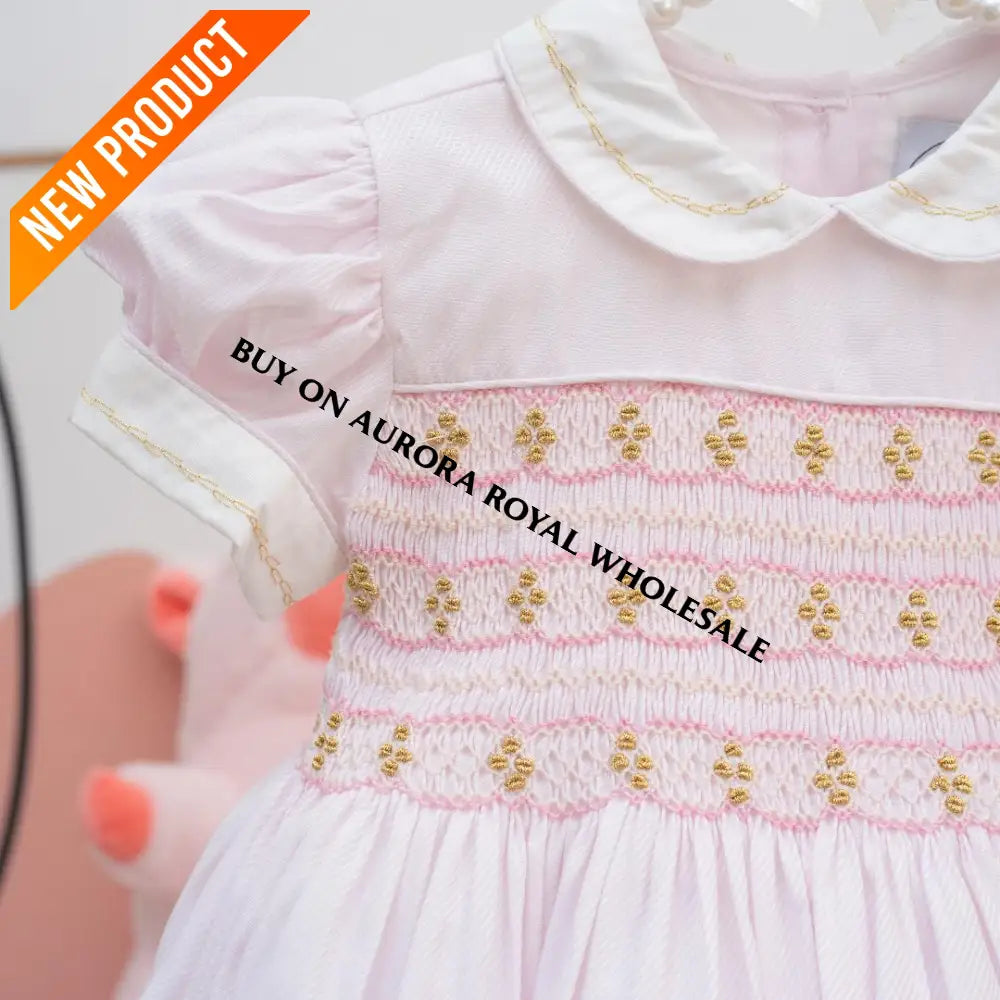 PRE ORDER‼️NEW🤩FREYA PASTEL PINK FRONT & BACK GLITTERING HAND SMOCKED🧵🪡DRESS,PANTIES & BOWS🎀 BABY/TODDLER DRESS