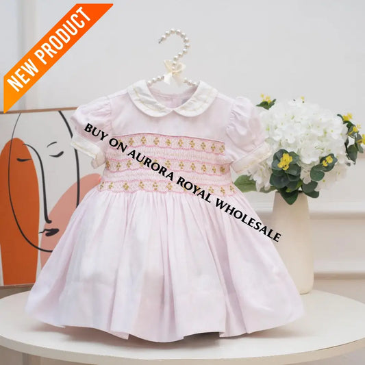 PRE ORDER‼️NEW🤩FREYA PASTEL PINK FRONT & BACK GLITTERING HAND SMOCKED🧵🪡DRESS,PANTIES & BOWS🎀 BABY/TODDLER DRESS