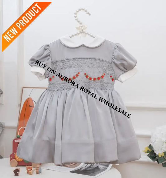 PRE ORDER‼️NEW🎄PACK OF 5 SIZES HAZEL SILVER SILK/SATIN🩶FRONT & BACK🧵🪡👑HAND SMOCKED DRESS PANTIES & HAIR ACCESSORIES🎀