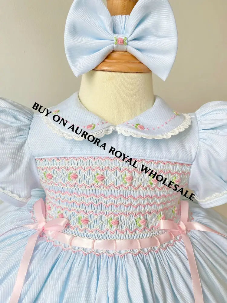 PRE-ORDER NOW & GET IT NEXT WEEK‼️NEW PACK OF 6 SIZES 🤩DELPHINA BLUE🦋HAND-SMOCKED🪡🧵👑GIRLS OUTFIT🎀 - BABY/TODDLER DRESS