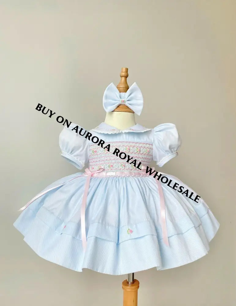 PRE-ORDER NOW & GET IT NEXT WEEK‼️NEW PACK OF 6 SIZES 🤩DELPHINA BLUE🦋HAND-SMOCKED🪡🧵👑GIRLS OUTFIT🎀 - BABY/TODDLER DRESS