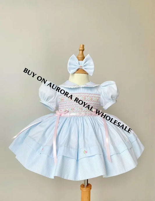 PRE-ORDER NOW & GET IT NEXT WEEK‼️NEW PACK OF 6 SIZES 🤩DELPHINA BLUE🦋HAND-SMOCKED🪡🧵👑GIRLS OUTFIT🎀 - BABY/TODDLER DRESS