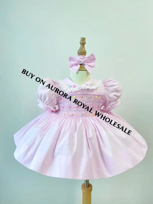 PRE-ORDER NOW & GET IT NEXT WEEK‼️NEW PACK OF 6 SIZES 🤩LUNA PASTEL PINK🌸HAND-SMOCKED🧵🪡DRESS PANTIES BIB & HAIR