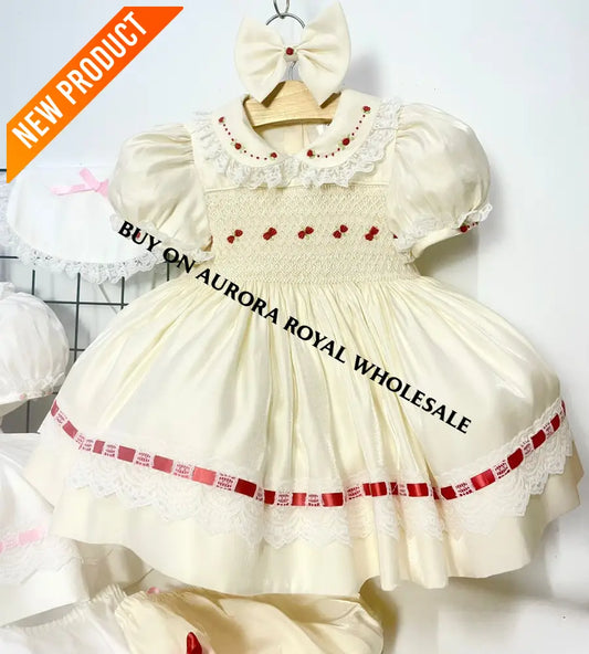 PRE-ORDER NOW & GET NEXT WEEK❣️NEW PACK OF 5 SIZES 🎄MELODY👼BISCUIT HAND-SMOCKED🧵🪡DRESS,BIB,BLOOMERS & HEADBAND OR