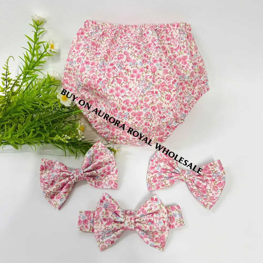 New❣️Shirley Pack Of 5 Sizes Pink Floral🧚Hand-Smocked Dress Knickers Bonnet & Headband Or